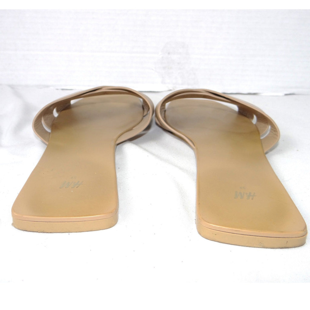 HM Womens Beige Square Toe Crisscross Strap Flat Slide Sandals Size 39 2374