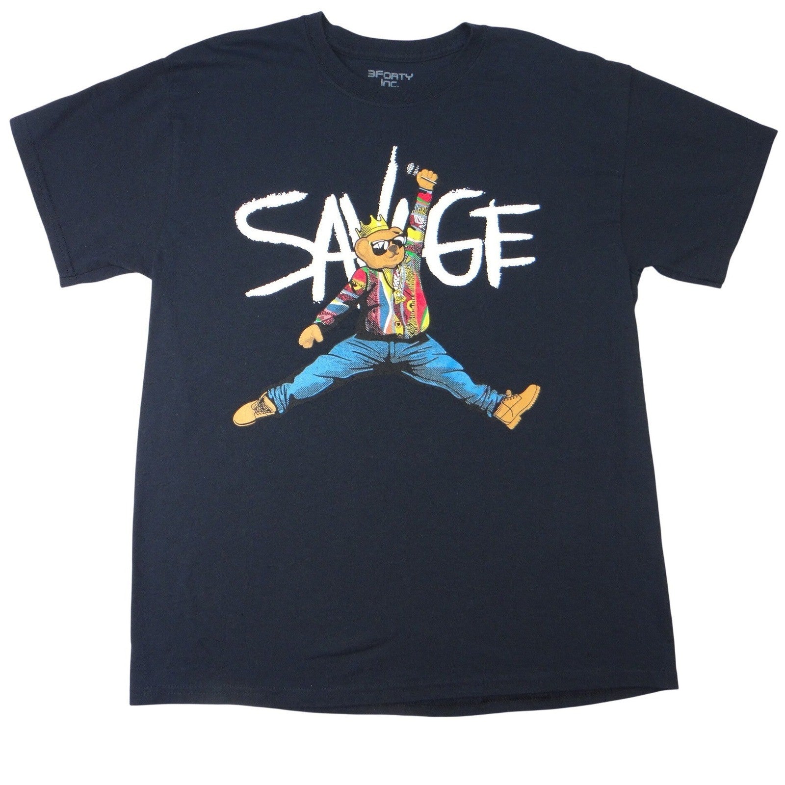 3FORTY INC Mens Graphic T Shirt L Black SAVAGE Bear Michael Jordan Jump Man