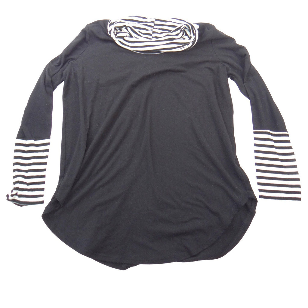 Vintage Venana Premium Womens 2X Black Striped Cowl Neck Long Sleeve Tunic Top