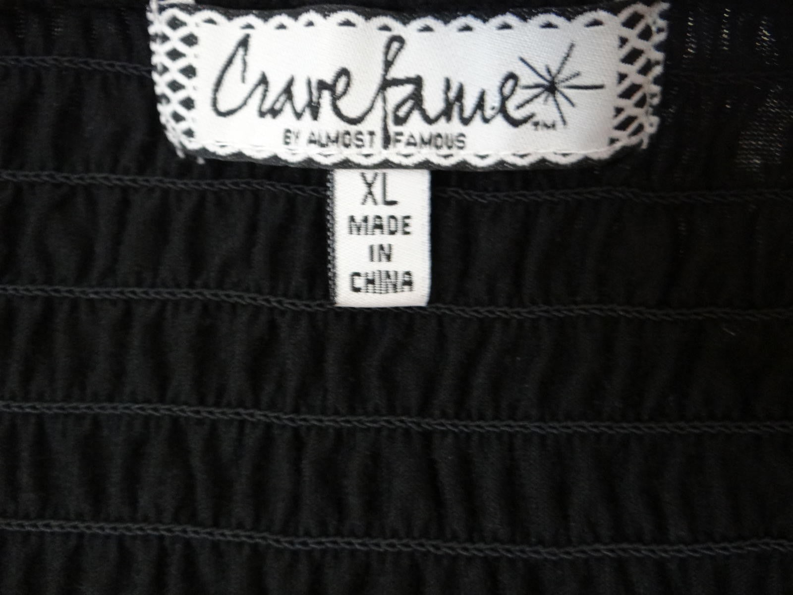 Y2K Crave Fame Black Off-Shoulder Smocked Top with White Floral Embroidery XL