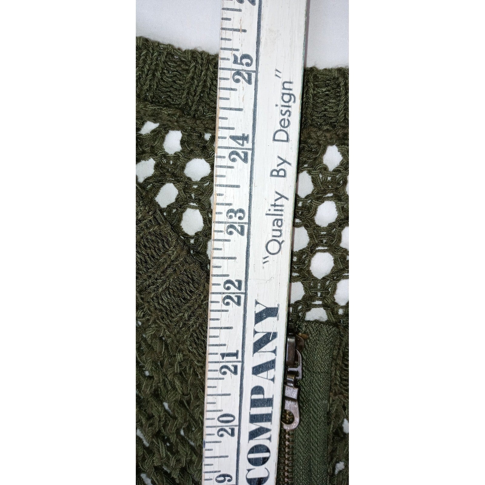 Chic Open Knit Zip Front Cardigan Olive Green Womens Lightweight Layering