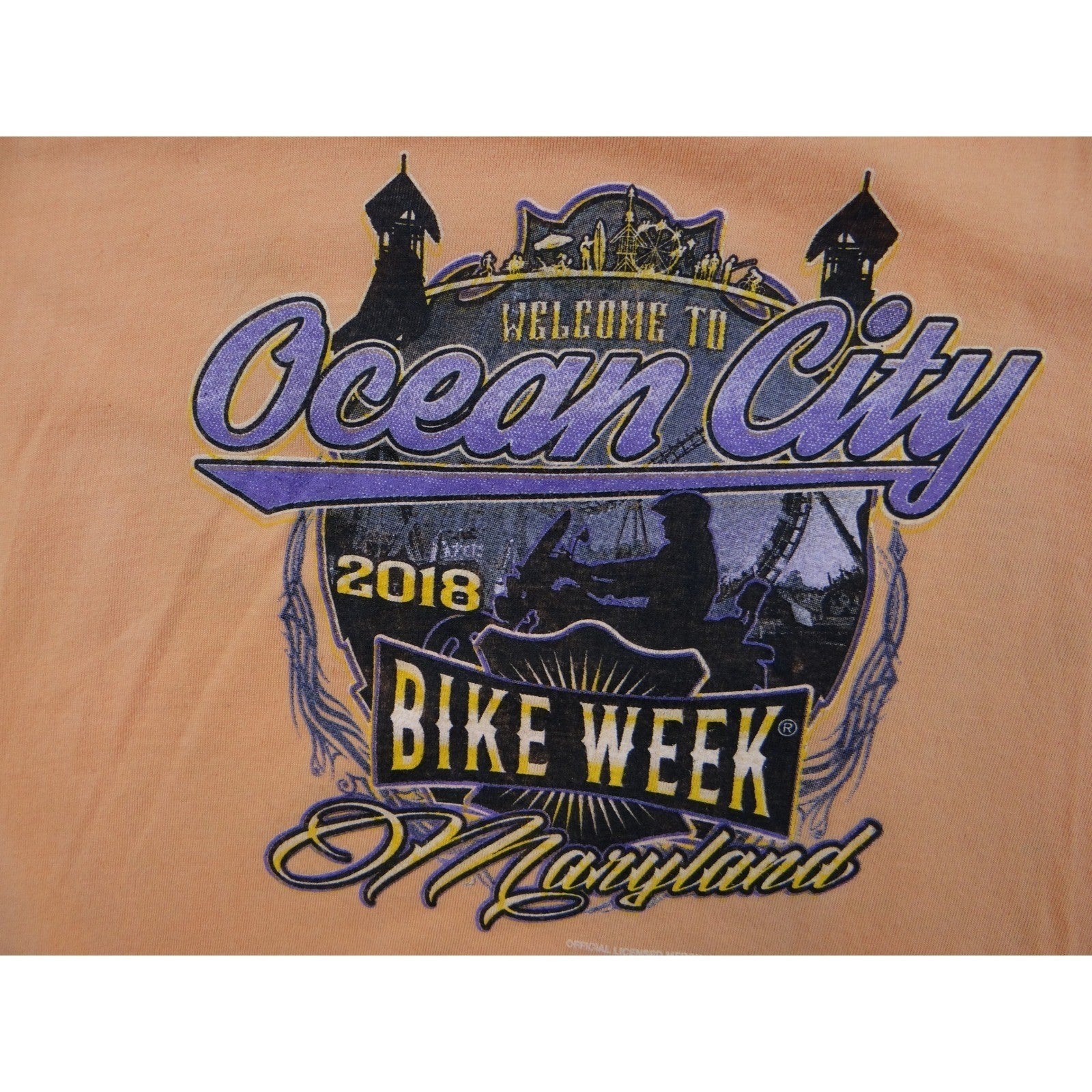 Ocean City Bike Week 2018 Orange Tank Top Women's Large Racerback Graphic Tee