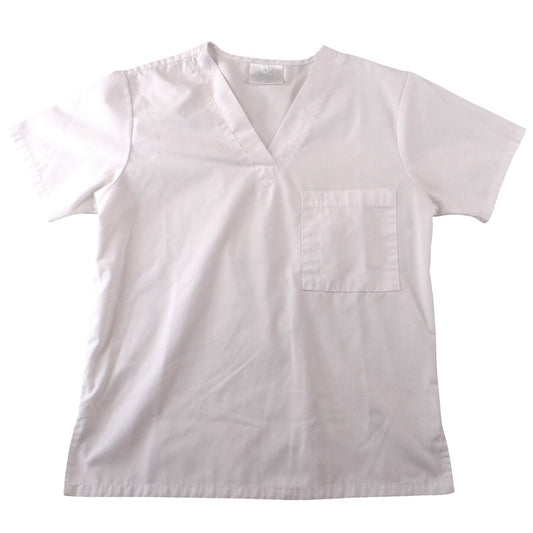White V-Neck Medical Scrub Top Short Sleeve Chest Pocket Workwear Womens