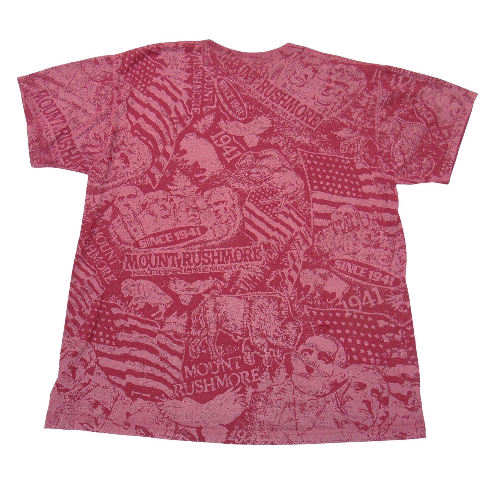 Vintage All-Over Graphic Mount Rushmore National Memorial TShirt Burgundy Men XL