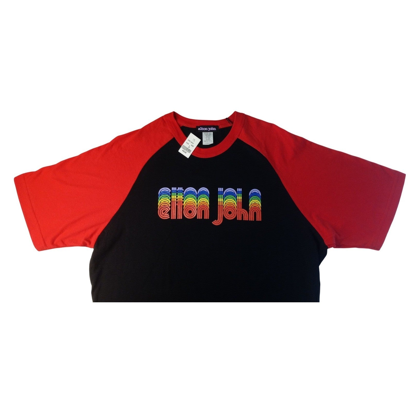Elton John Rainbow Logo Raglan T Shirt Black Red Size Large