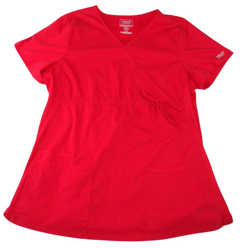 Cherokee Workwear Professionals Red Mock Wrap Scrub Top V-Neck Stretch Large