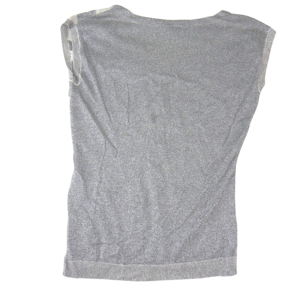 Worthington Silver Metallic Sunburst Knit Shell Top Sleeveless Gray Medium