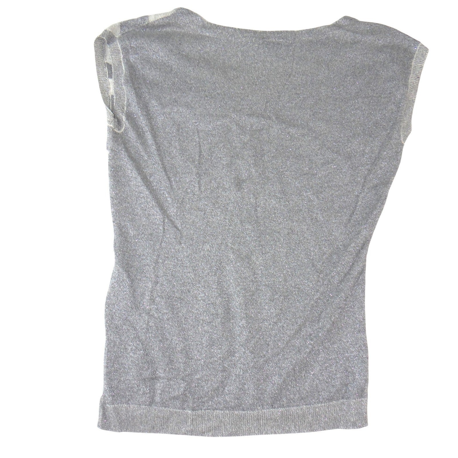 Worthington Silver Metallic Sunburst Knit Shell Top Sleeveless Gray Medium