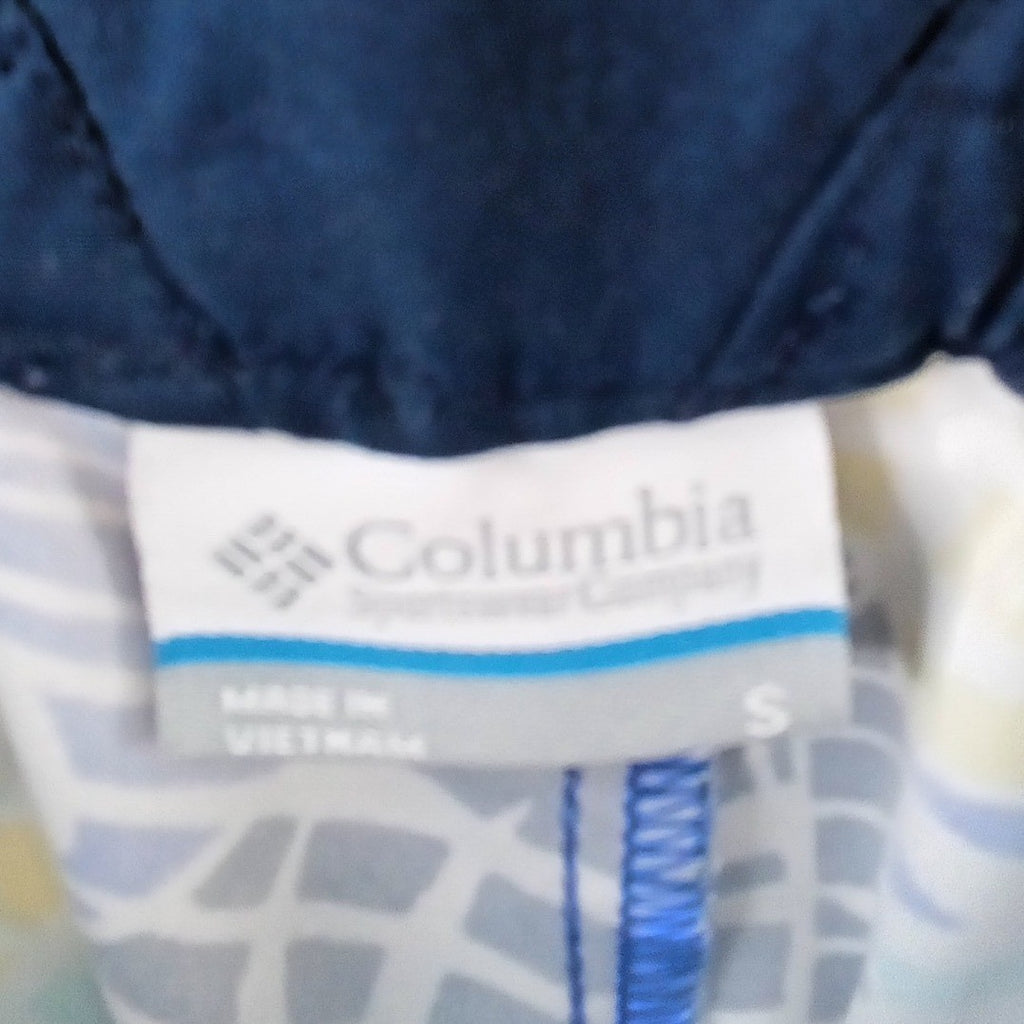 Columbia PFG Womens Tropical Leaf Board Shorts Blue White Yellow Size Small