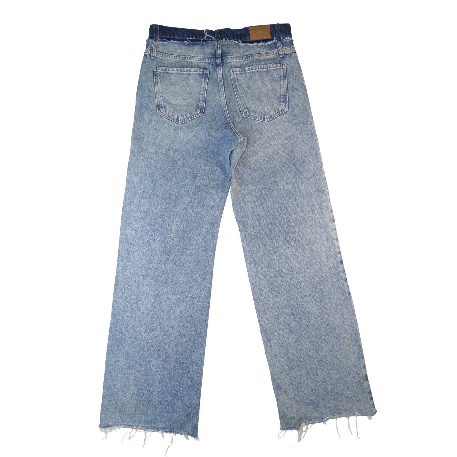 ZARA Women Straight Leg Jeans Light Wash Distressed Raw Hem Size 6