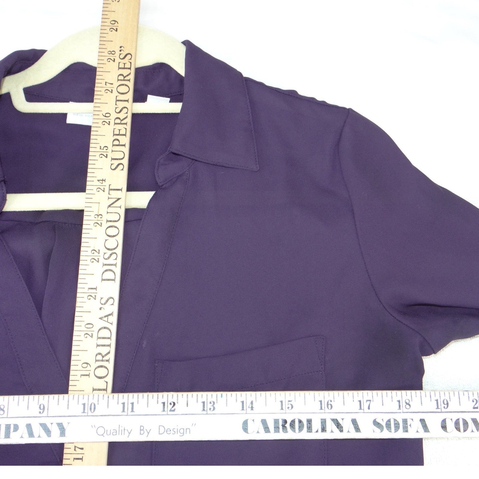 New York & Company Purple Roll Tab Sleeve Split V-Neck Blouse Small
