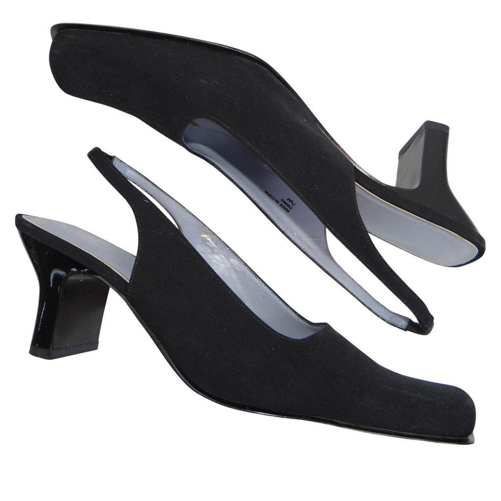 VTG Valerie Stevens Women Black Slingback Square Toe Block Heel w orig box 7.5M