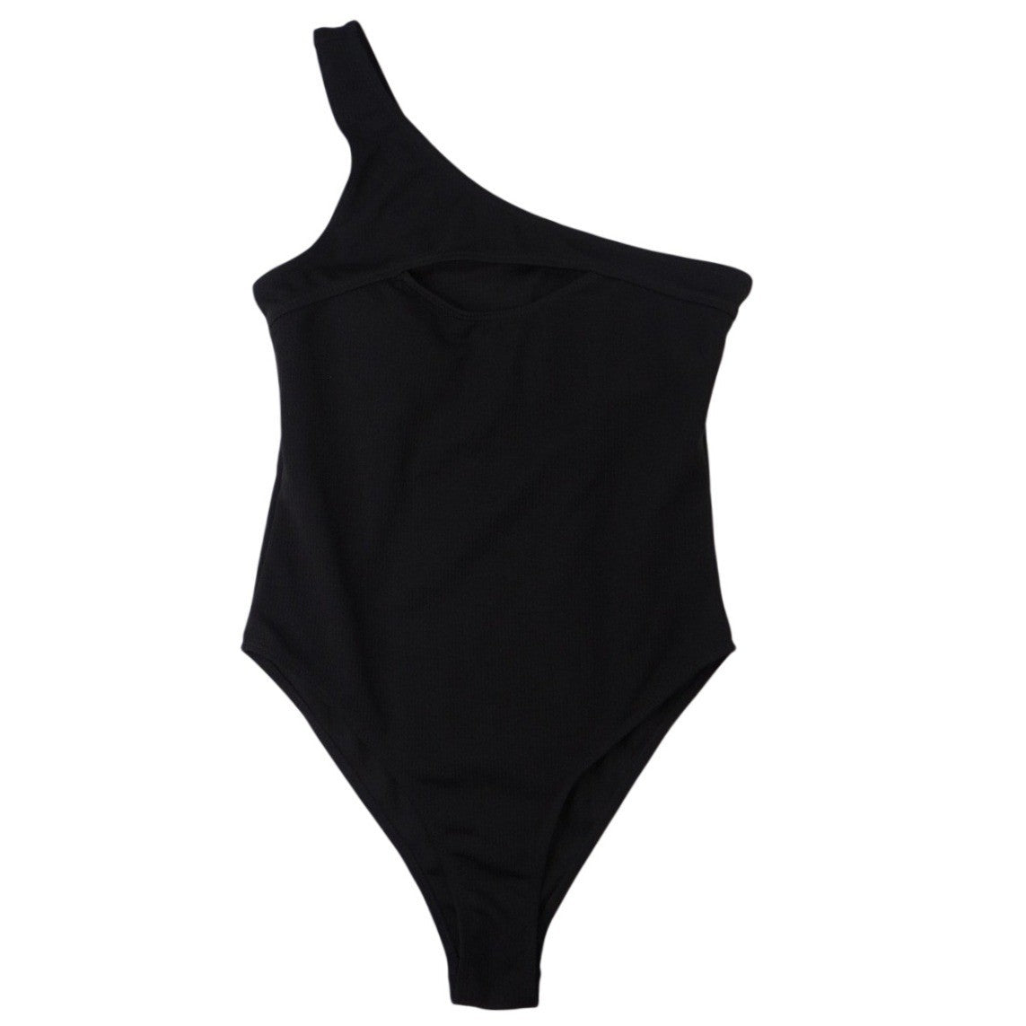 Black One Shoulder Cutout Ribbed Bodysuit Size M