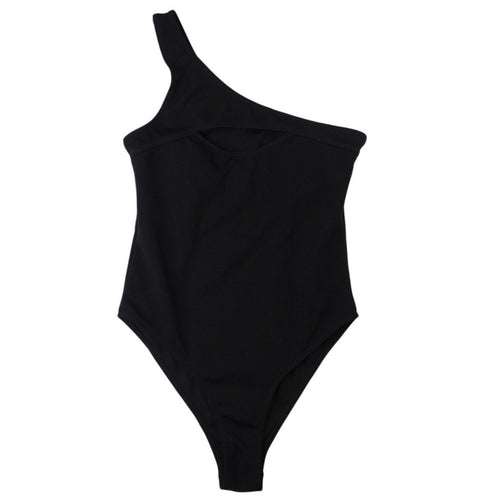 Black One Shoulder Cutout Ribbed Bodysuit Size M