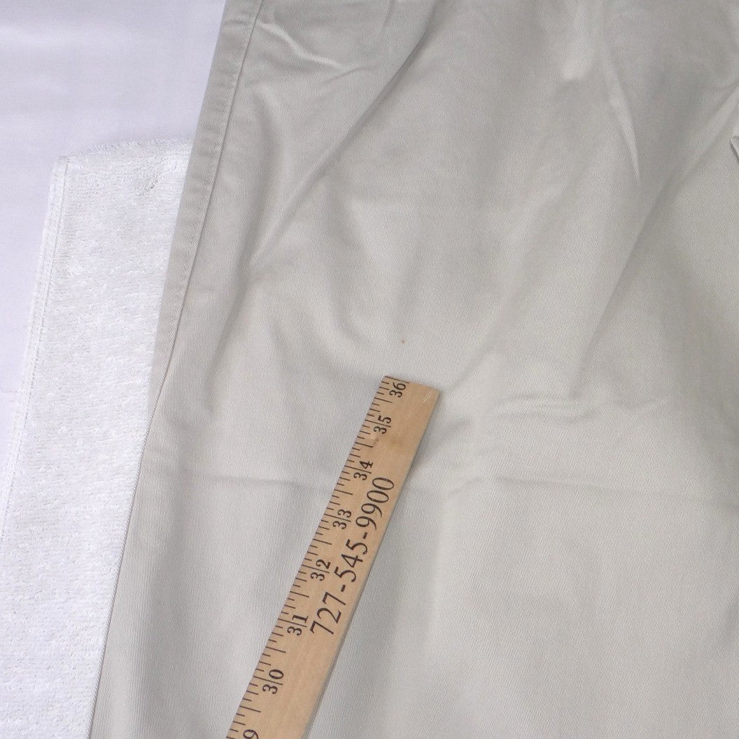 Mens Pleated Chino Trousers Khaki Tan Straight Leg Cotton Pants 35x30.5