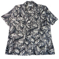 Vintage Alia Womens Sz 10 Black White Leaf Print Short Sleeve Button Blouse Top