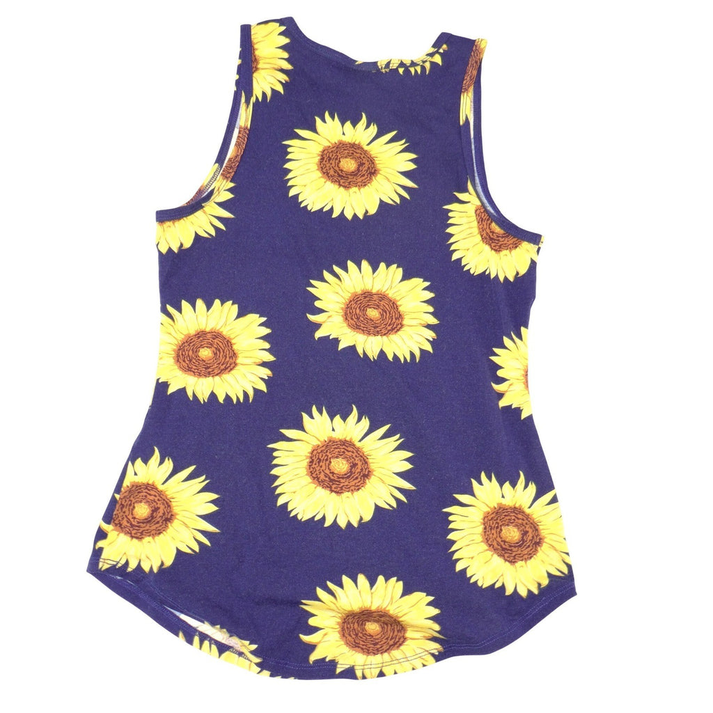LuLaRoe Womens Navy Blue Yellow Sunflower Print Scoop Neck Tank Top XXS
