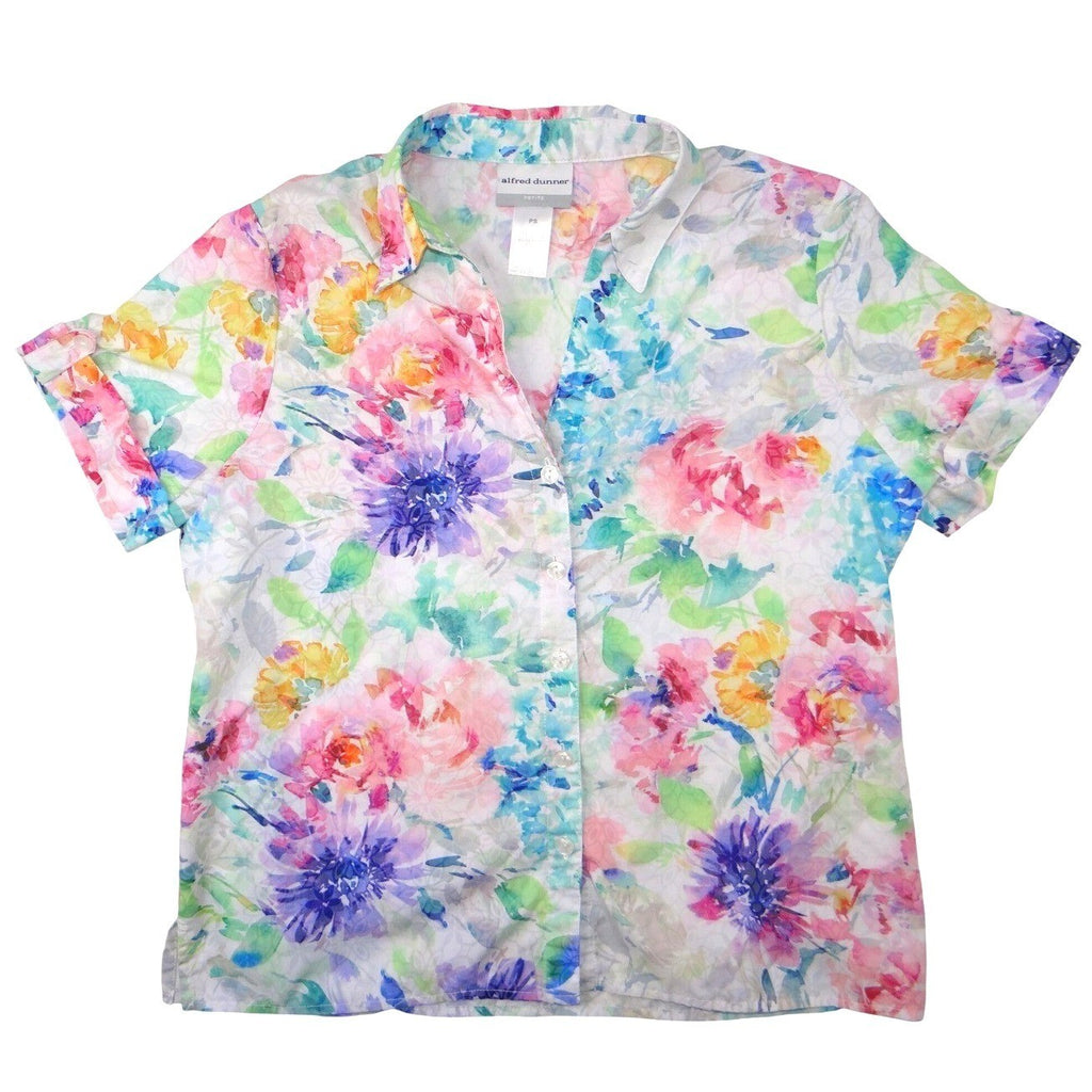 Alfred Dunner Petite Floral Print Short Sleeve Button Up Shirt Women's PS