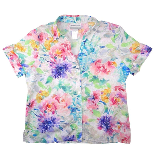 Alfred Dunner Petite Floral Print Short Sleeve Button Up Shirt Women's PS