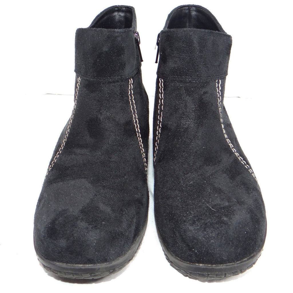 Basic Editions Women Black Suede Side Zip Ankle Boots Wide Width Size 8