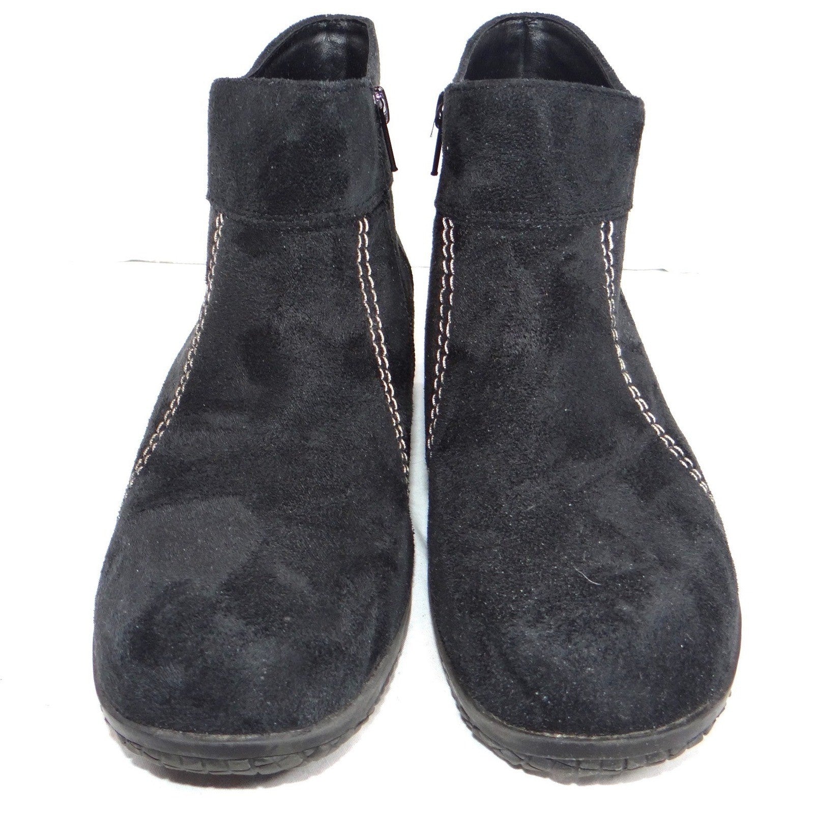 Basic Editions Women Black Suede Side Zip Ankle Boots Wide Width Size 8