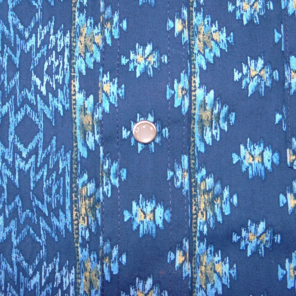 Wrangler Mens Blue Southwestern Geometric Pearl Snap Western Shirt XXL