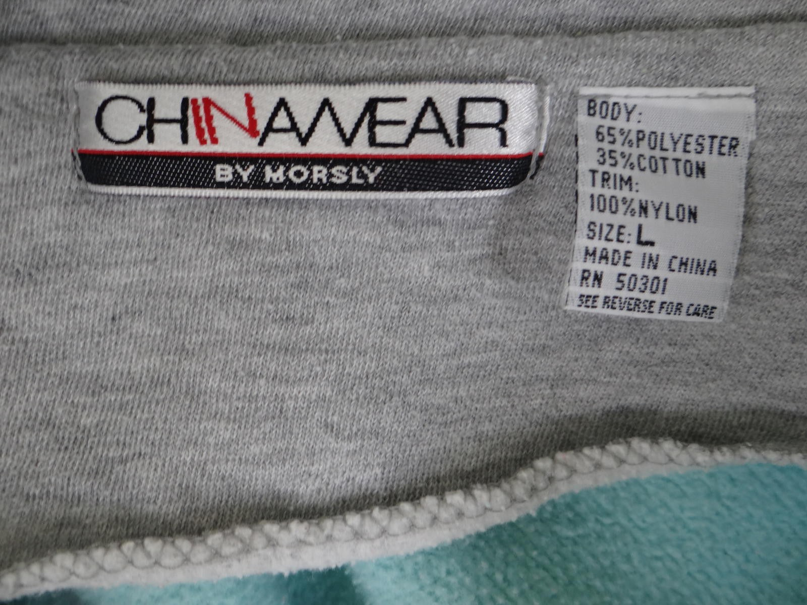 Vintage 1990's China Wear By Morsly Light Blue Pullover Sweatshirt Hoodie