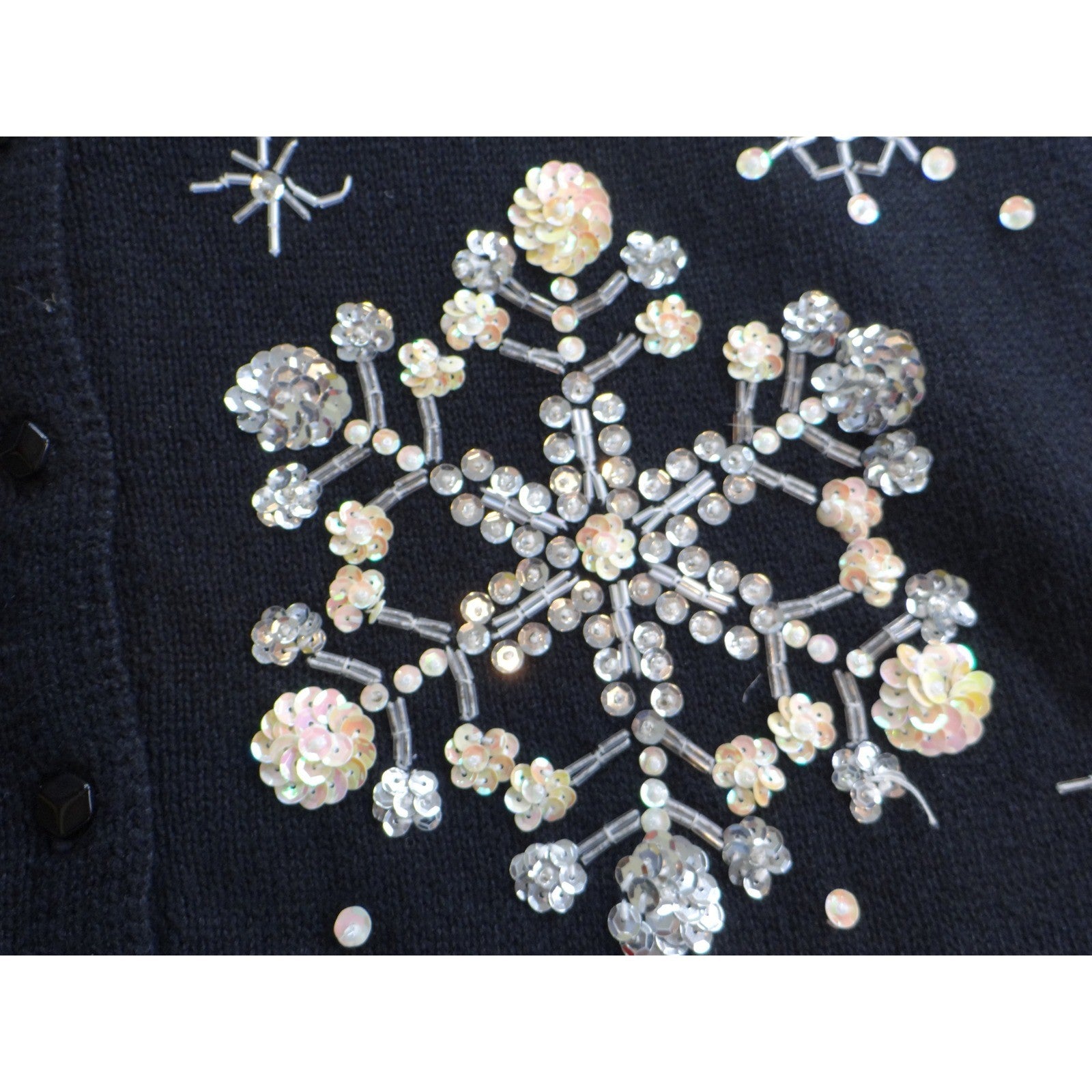 Vintage Heirloom Collectibles Sweater Cardigan Snowflake Beaded Sequin Black M