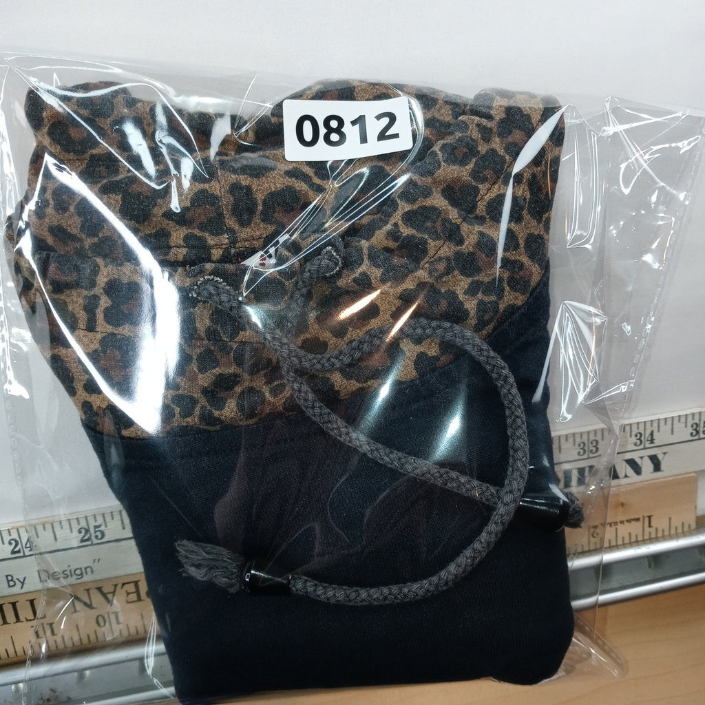 Vintage ENZL Women's Black Leopard Collar Mock Neck Long Sleeve Animal Detail