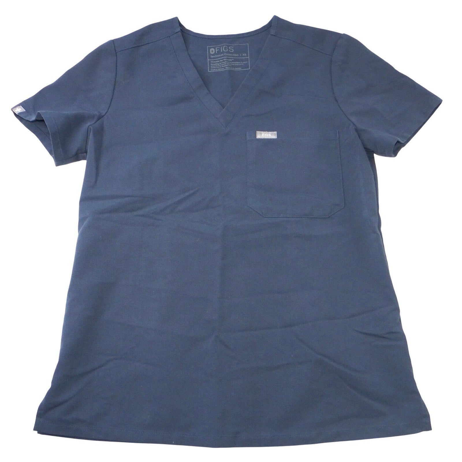 FIGS Technical Collection Navy Blue V-Neck Scrub Top Womens XS Chest Pocket