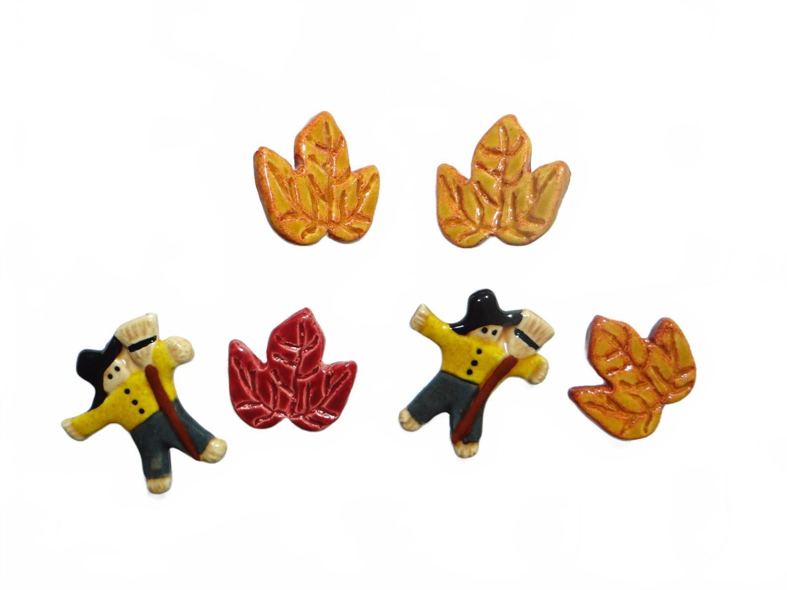 Handmade Ceramic Fall-Themed Button Covers & earrings