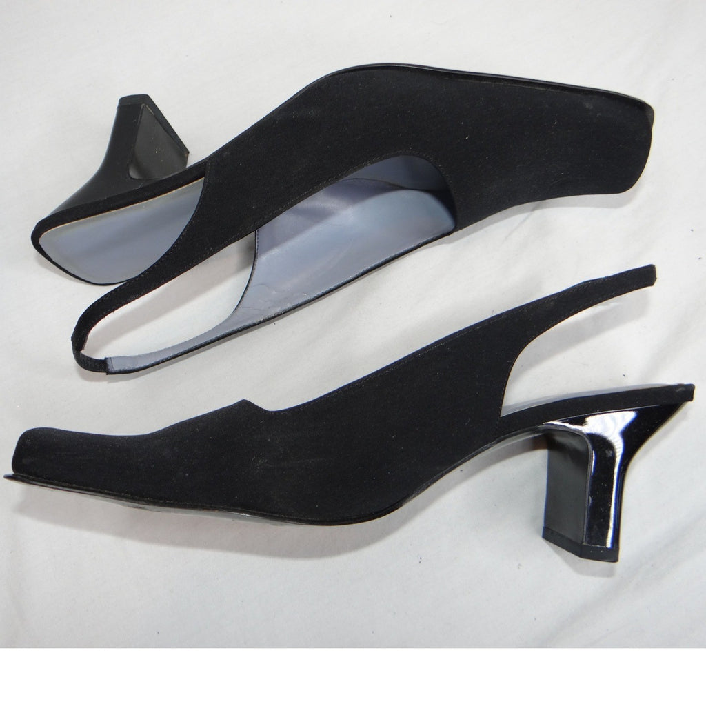 VTG Valerie Stevens Women Black Slingback Square Toe Block Heel w orig box 7.5M