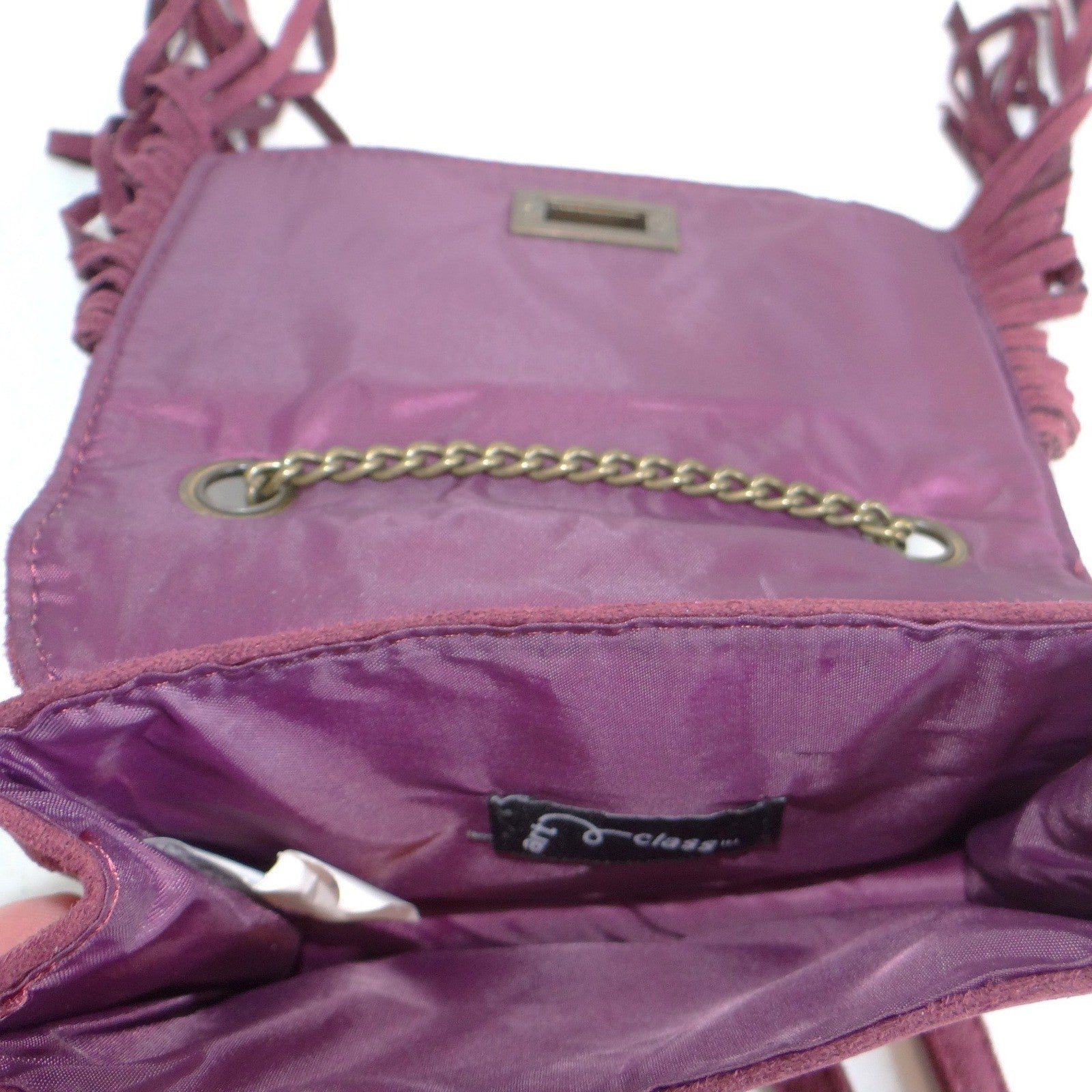 Art Class Burgundy Quilted Faux Suede Fringe Crossbody Bag Turn Lock
