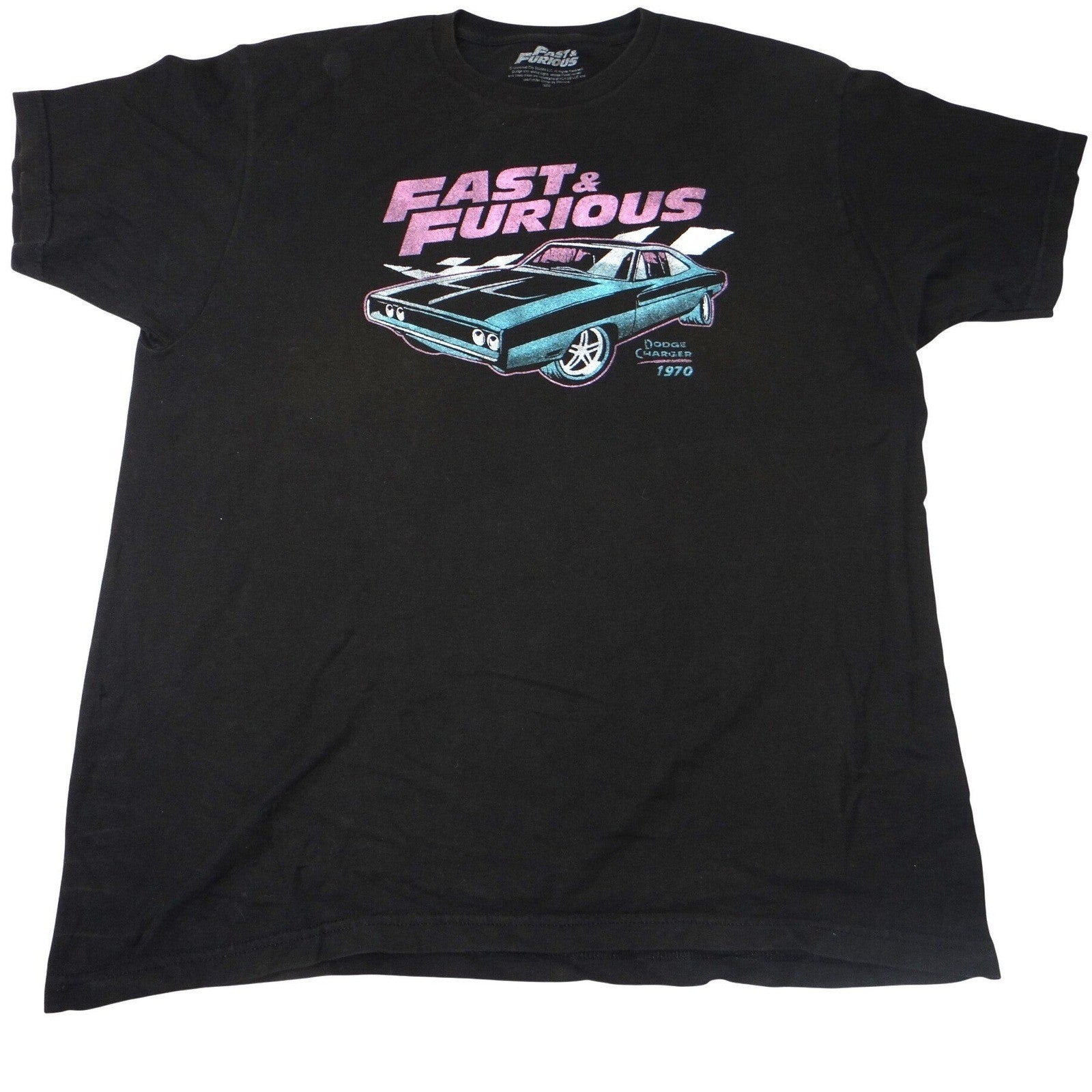 Fast & Furious Mens XL Black 1970 Dodge Charger Graphic T-Shirt Short Sleeve