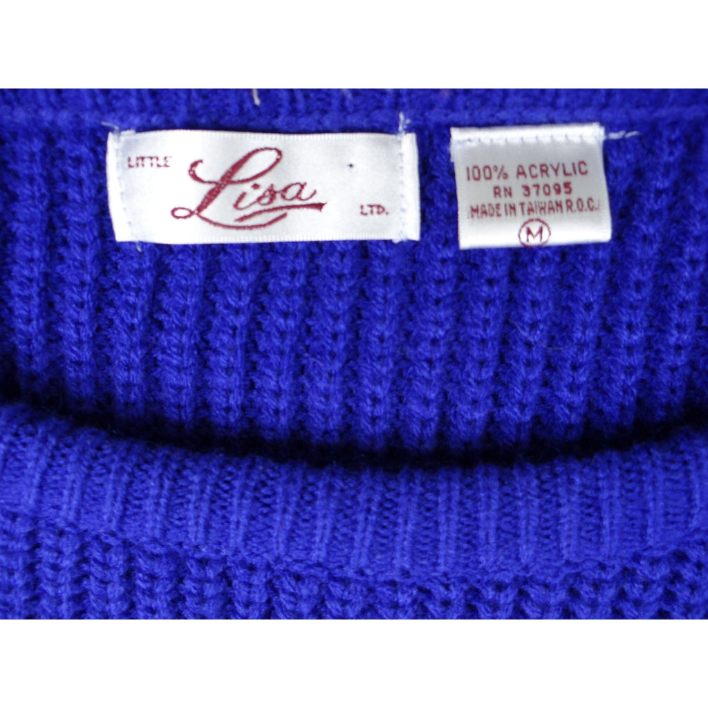 Vintage Little Lisa Ltd Royal Blue Ribbed Knit Sweater Long Sleeve Women's Med