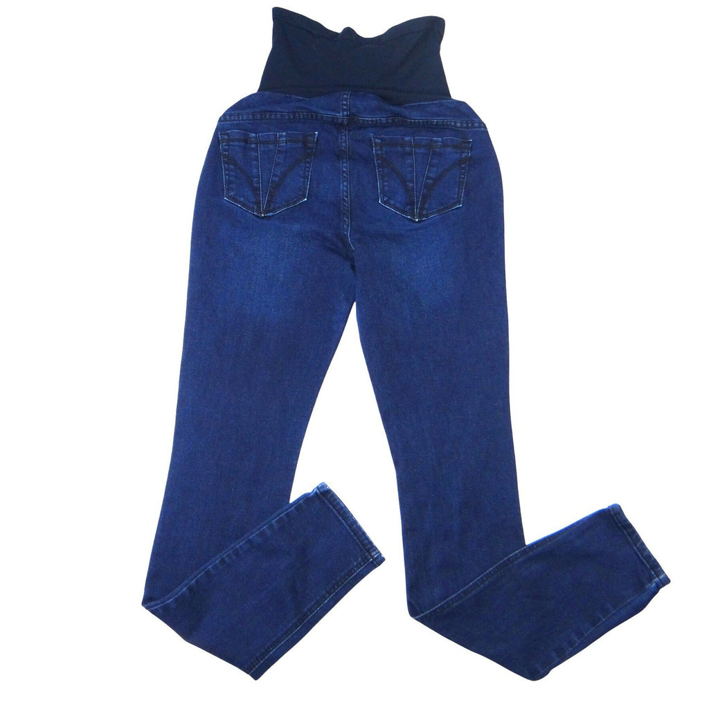 Indigo Blue Maternity Jeans Dark Wash Stretchy Full Panel Skinny Leg Size M/L