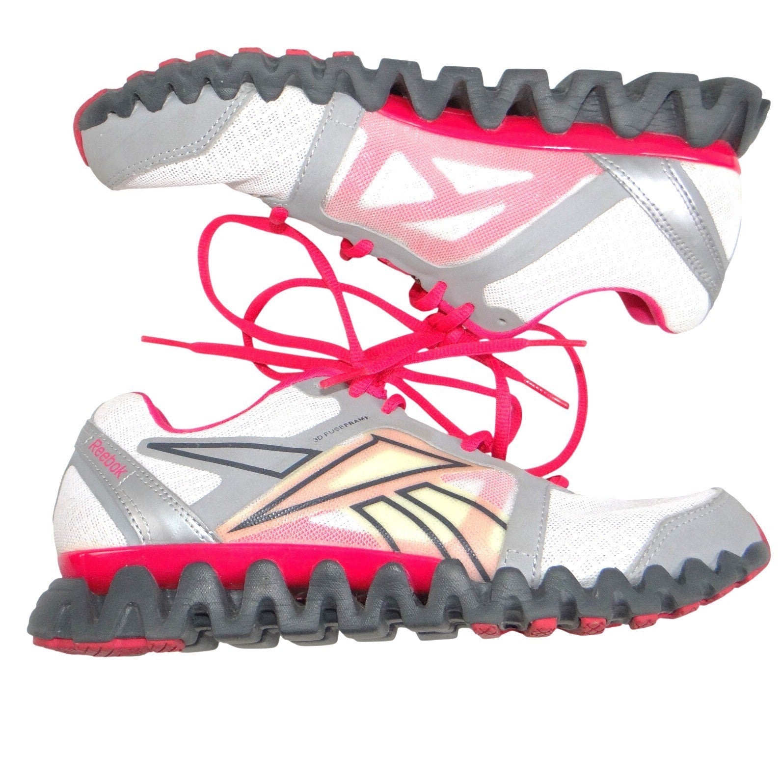 Reebok ZigQuick Fire Womens Running Shoes White Pink Silver Size 6.5