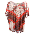 One World Womens Plus Size 2X Floral Print Rhinestone Short Sleeve Top