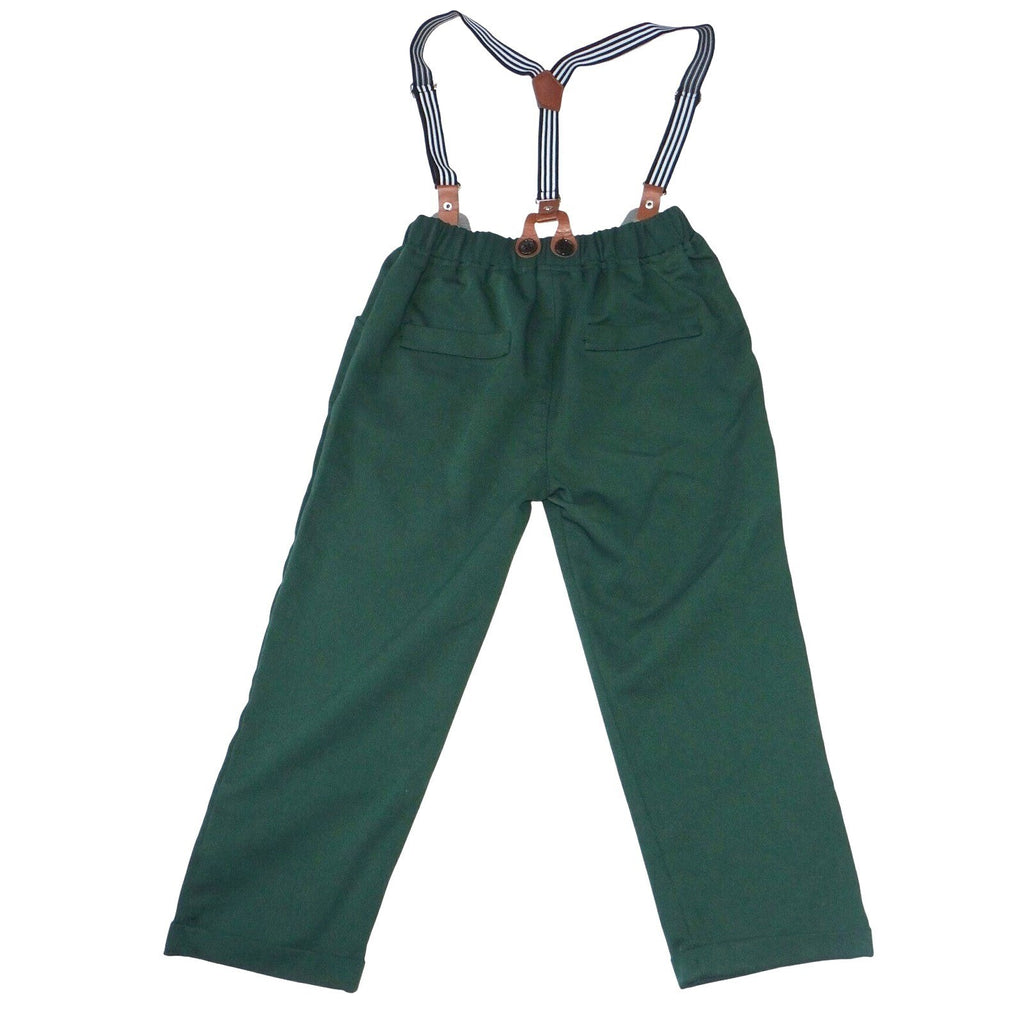 Boys Dark Green Dress Pants with Striped Suspenders Size 6-7T Formal Trousers