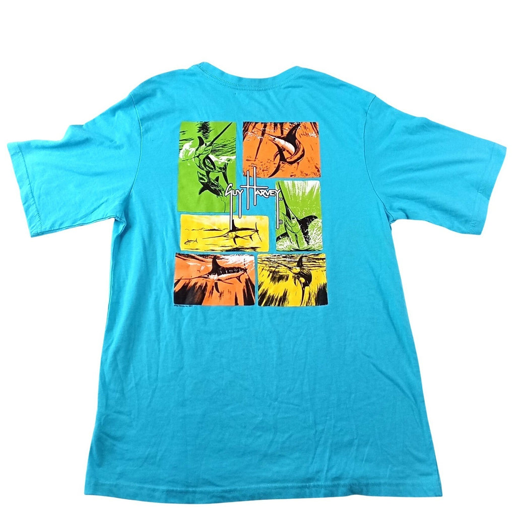 Guy Harvey Youth XL Turquoise Blue Marlin Fish Graphic Short Sleeve T-Shirt