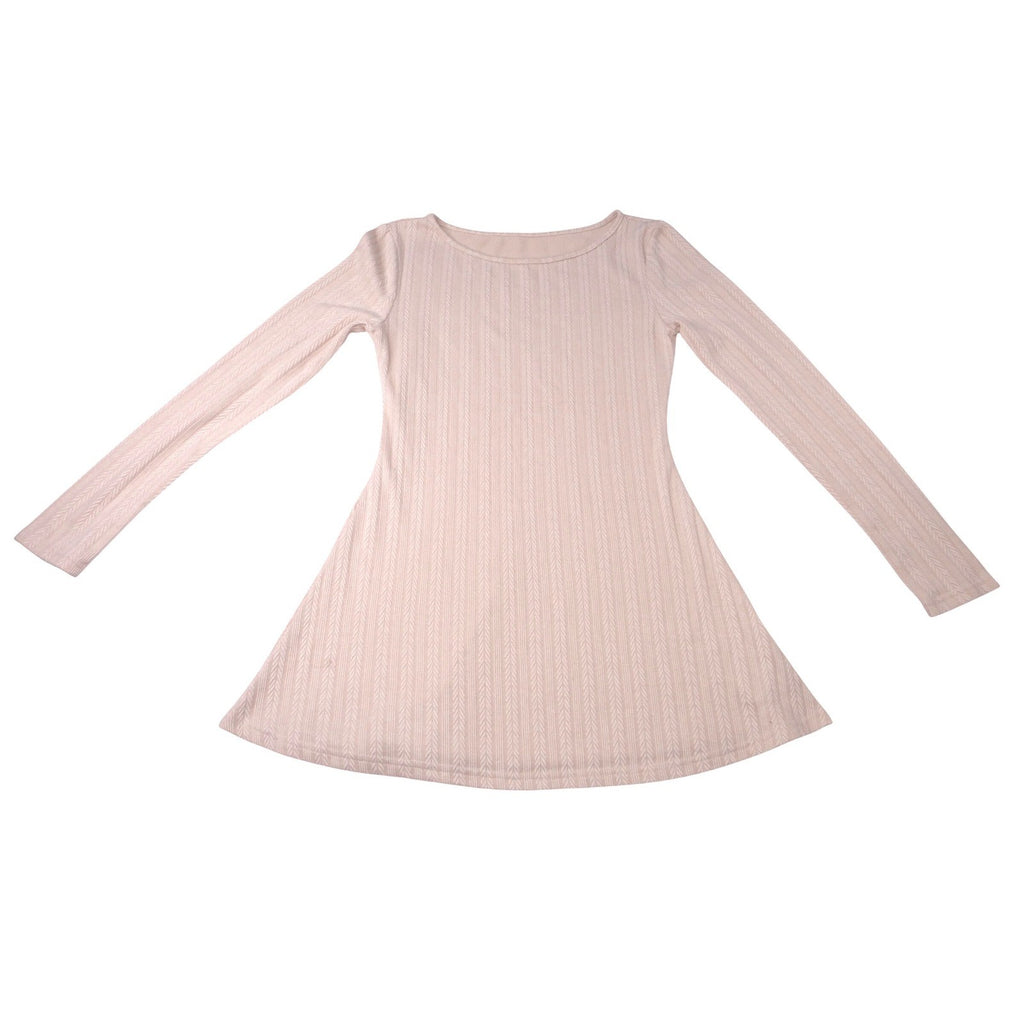 Womens Long Sleeve Textured Knit Mini Dress Cream S