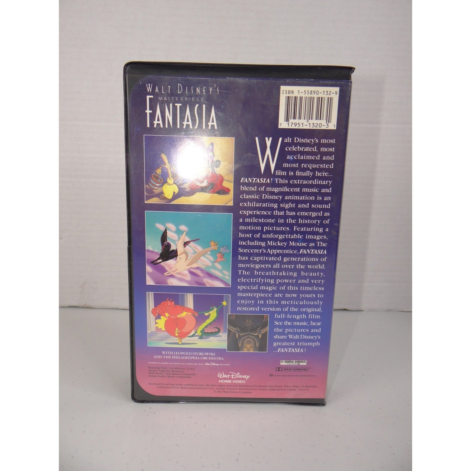 Walt Disney's Masterpiece Fantasia VHS 1991 Black Clamshell Case 1132 G-Rated