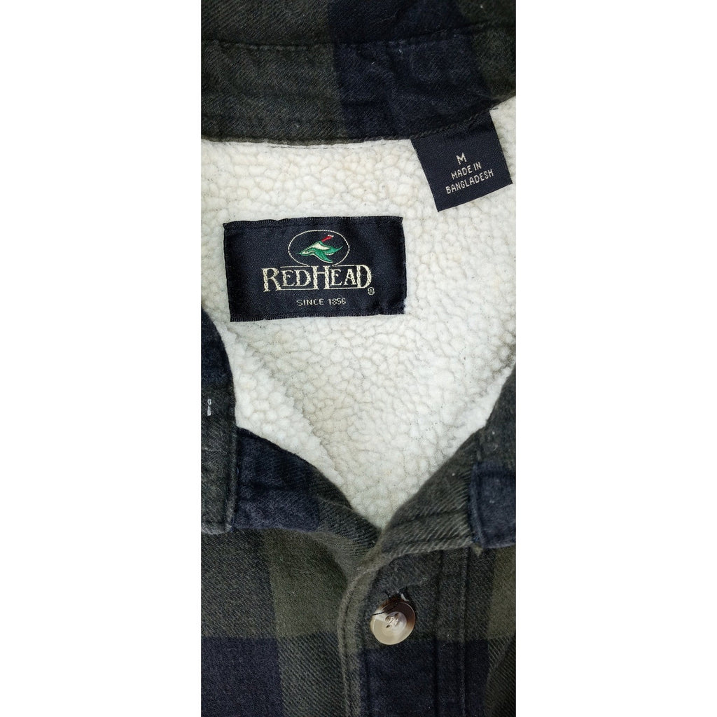 RedHead Sherpa Lined Flannel Shirt Jacket Mens Green Black Plaid Workwear