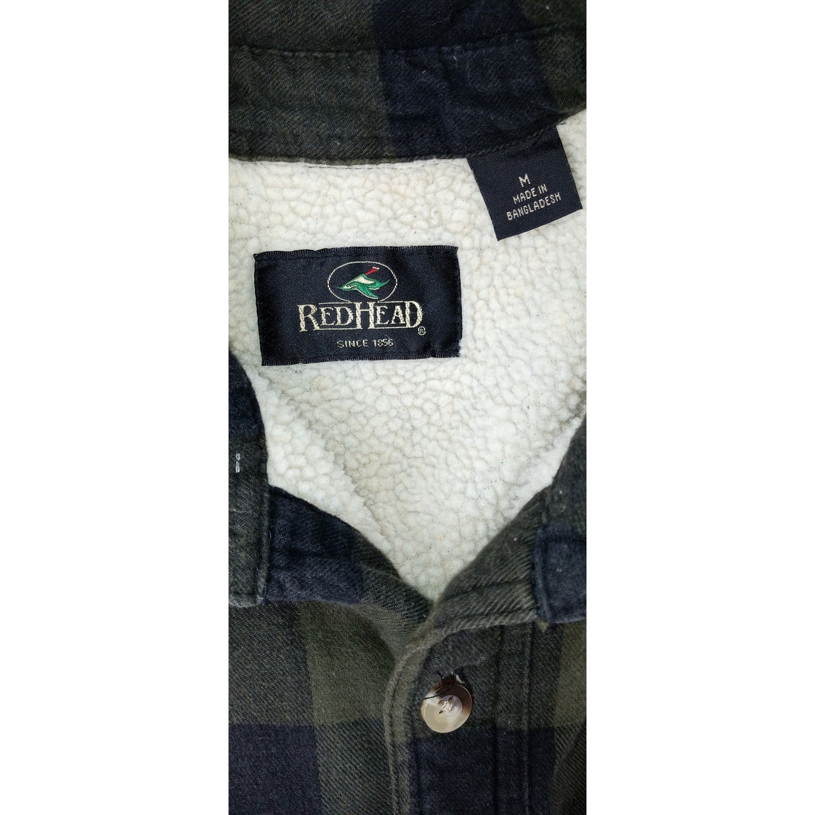 RedHead Sherpa Lined Flannel Shirt Jacket Mens Green Black Plaid Workwear