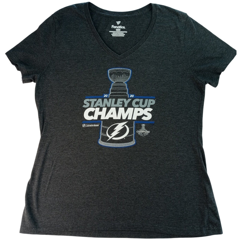 Fanatics Tampa Bay Lightning Stanley Cup Champs V Neck T Shirt Womens L