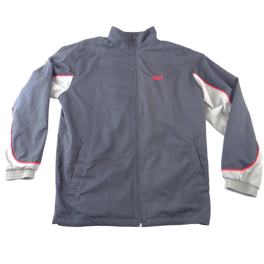 Reebok Womens Windbreaker Jacket Black Grey Red Full Zip Lined Mock Neck