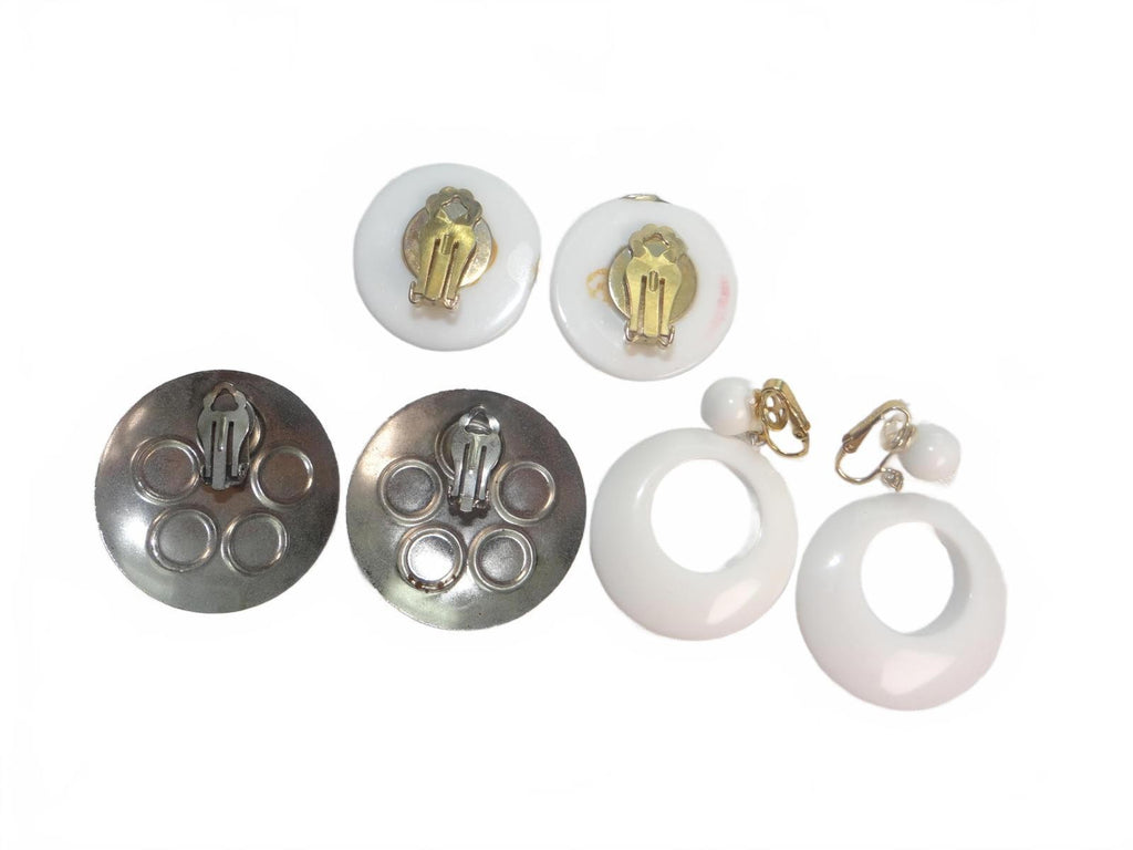 Set of Vintage Clip-On Earrings with Colorful and White Designs Lot 1