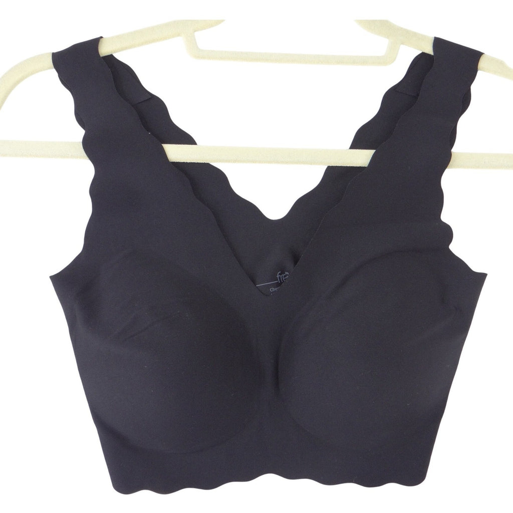 Free 24H Women Black Seamless Scalloped Edge V-Neck Wireless Bralette