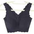 Free 24H Women Black Seamless Scalloped Edge V-Neck Wireless Bralette