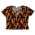J FOR JUSTIFY Flame Print Crisscross VNeck CropTop Women Size M Black Orange Red